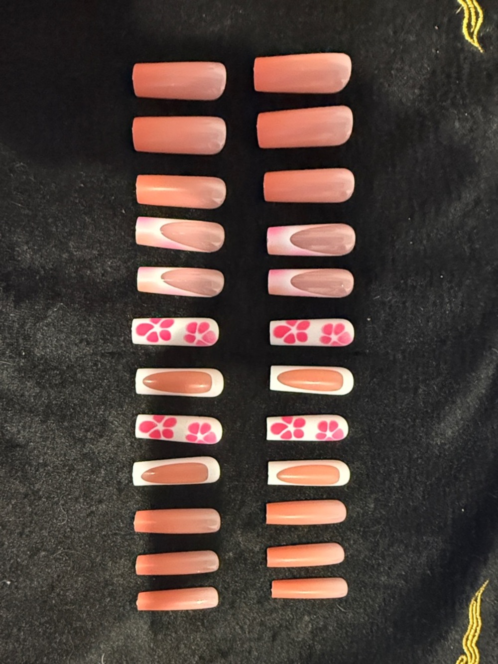 3 for $10 Pink Floral and Solid Peach Fake Nail Set no glue